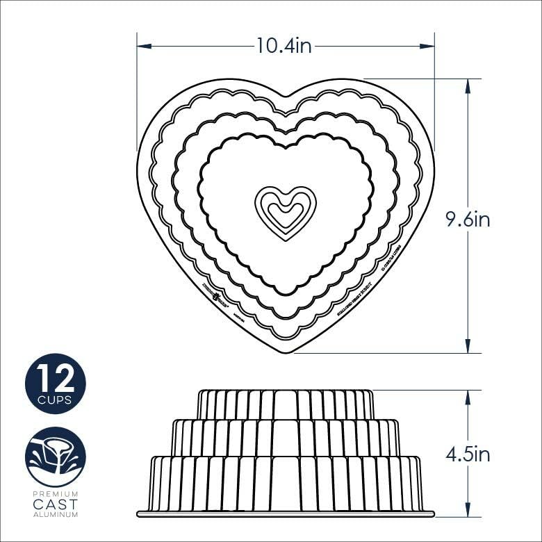 Nordic Ware Tiered Heart Bundt pan cake bake demonstrates reliable nonstick release.