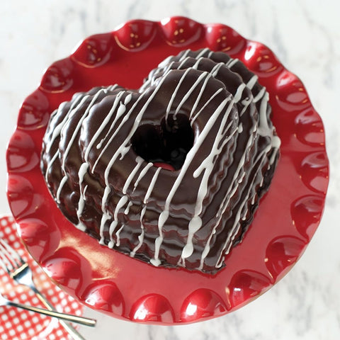 Nordic Ware Tiered Heart Bundt pan cleanup is simple thanks to nonstick coating.