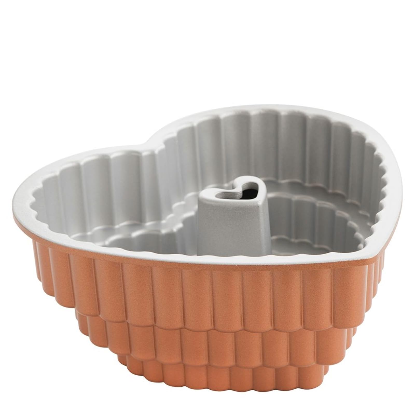Nordic Ware Tiered Heart Bundt pan detail highlights even browning and intricate heart shapes.