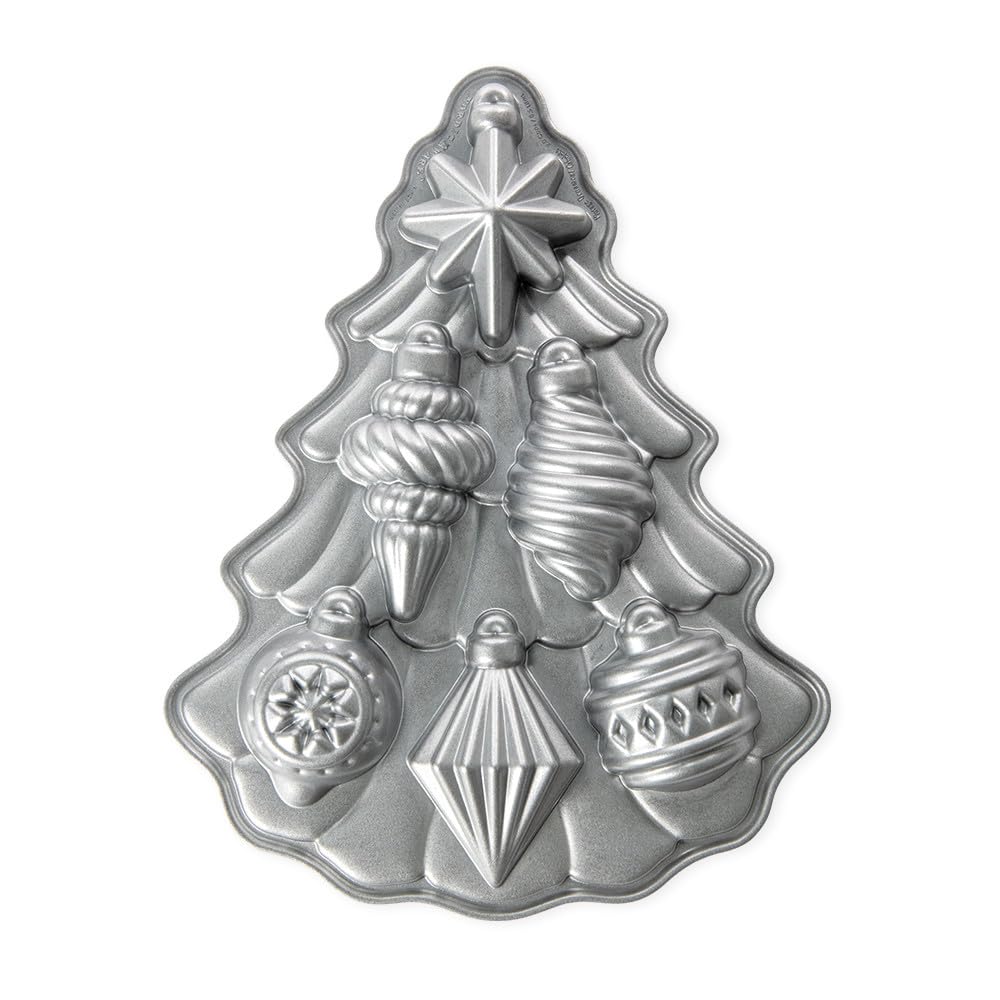 Nordic Ware Vintage Ornament Cakelet Pan with Christmas-tree design for six decorative cakelets.
