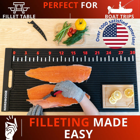 Nordmoose fish boat and shore use keeps filleting clean anywhere.