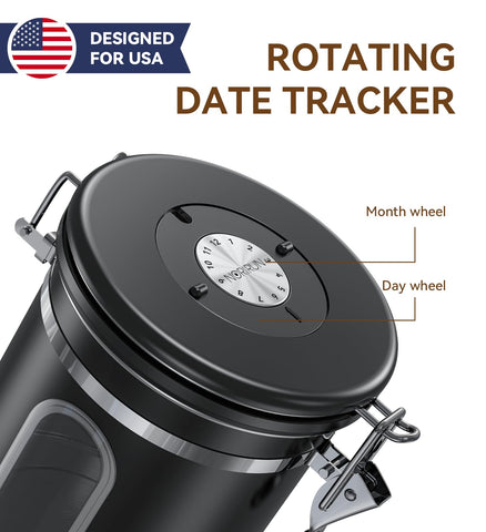 NORIRUN airtight seal canister stainless steel keeps beans fresh and odors out.