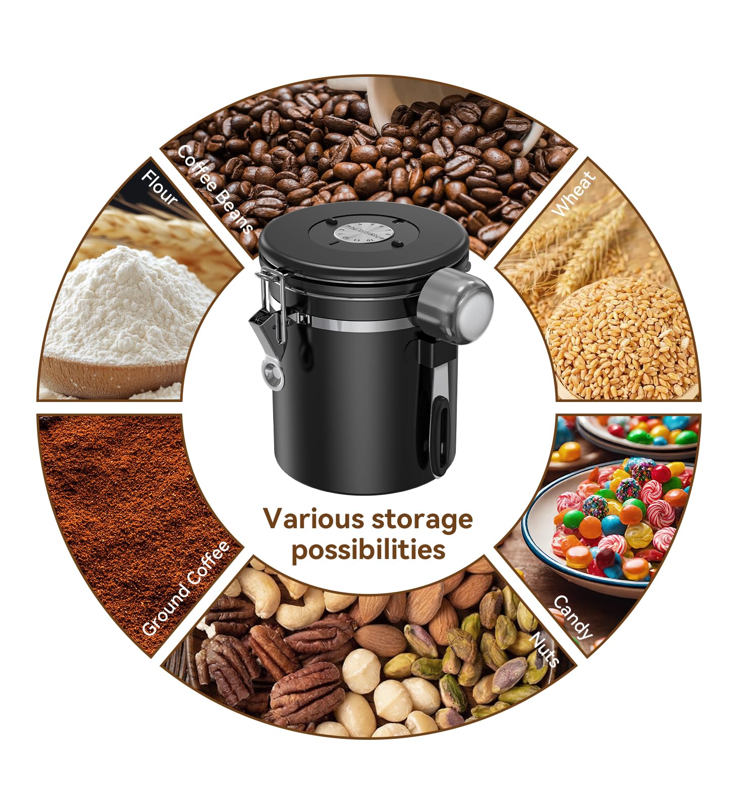 NORIRUN stainless steel body offers durable, easy-to-clean storage for kitchen use.