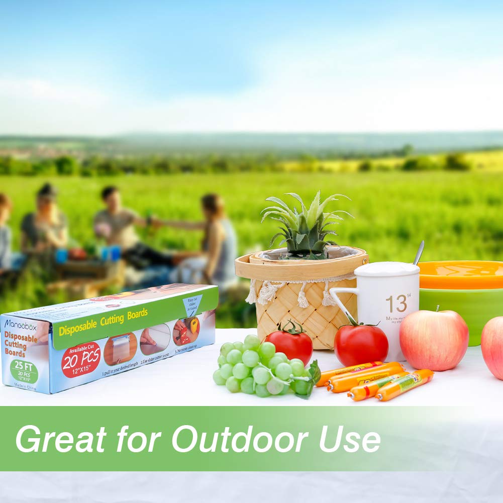 Normal disposable cutting board roll on a camping trip saves cleanup.