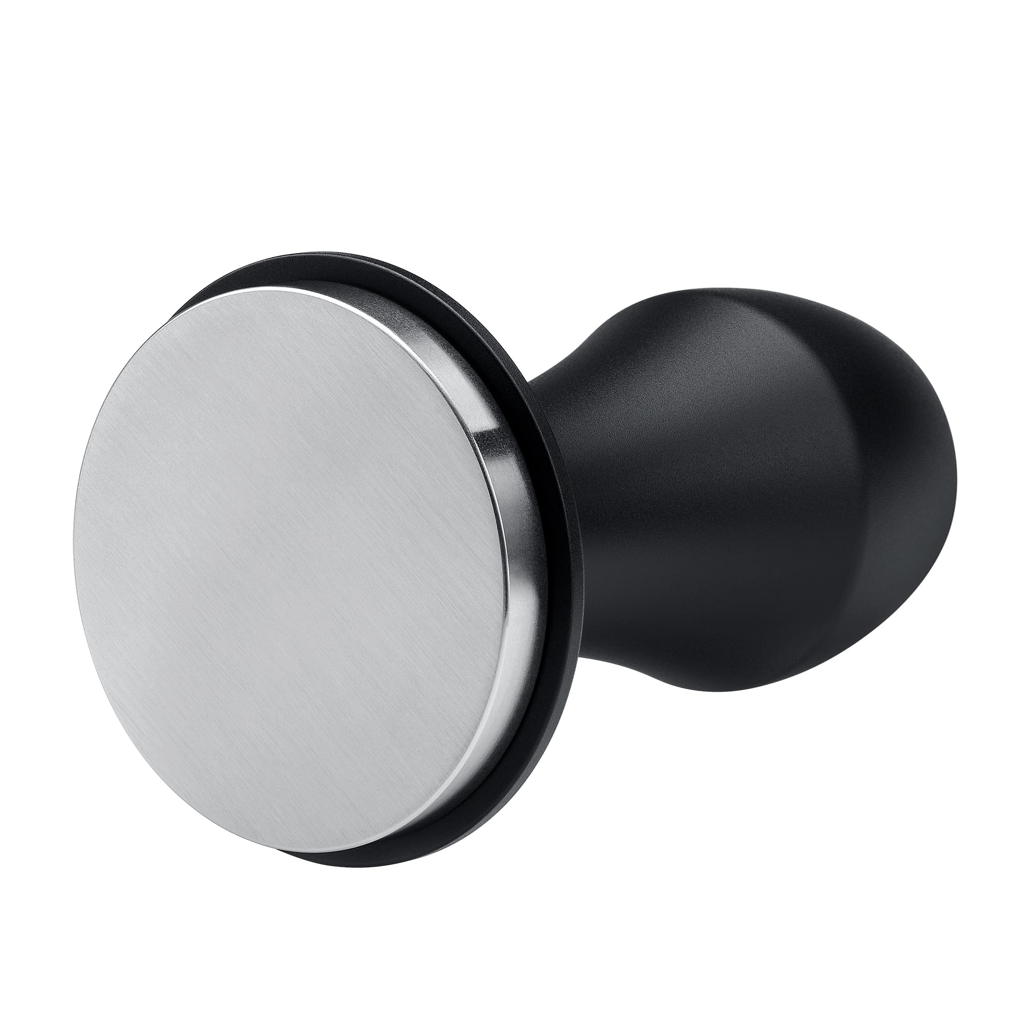 Anodized black handle of Normcore tamper provides comfortable grip and style.