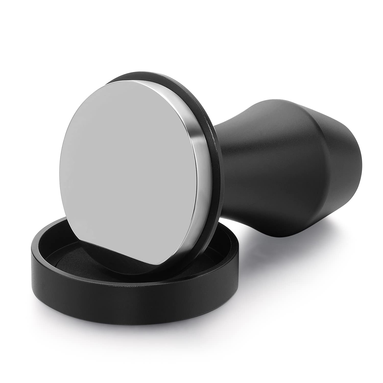 Normcore V4 cafe user demonstrating precise tamping technique