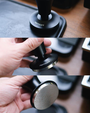 Normcore V4 coffee tamper with interchangeable springs for customizable pressure
