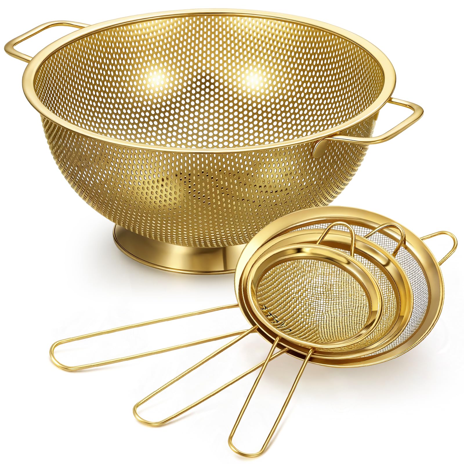 Norme gold colander 4-quart with sturdy handles for fast, stable draining.