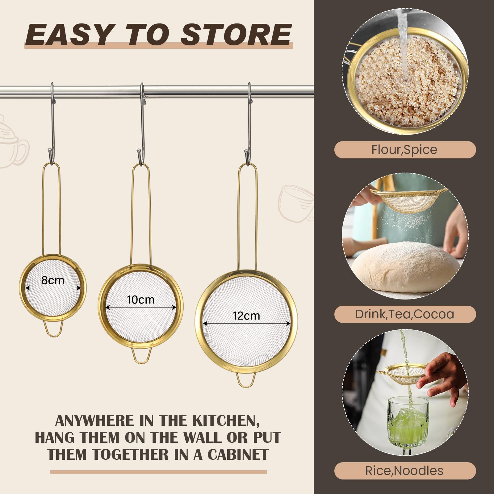 Norme gold 10cm strainer for quick pasta and vegetable drainage.