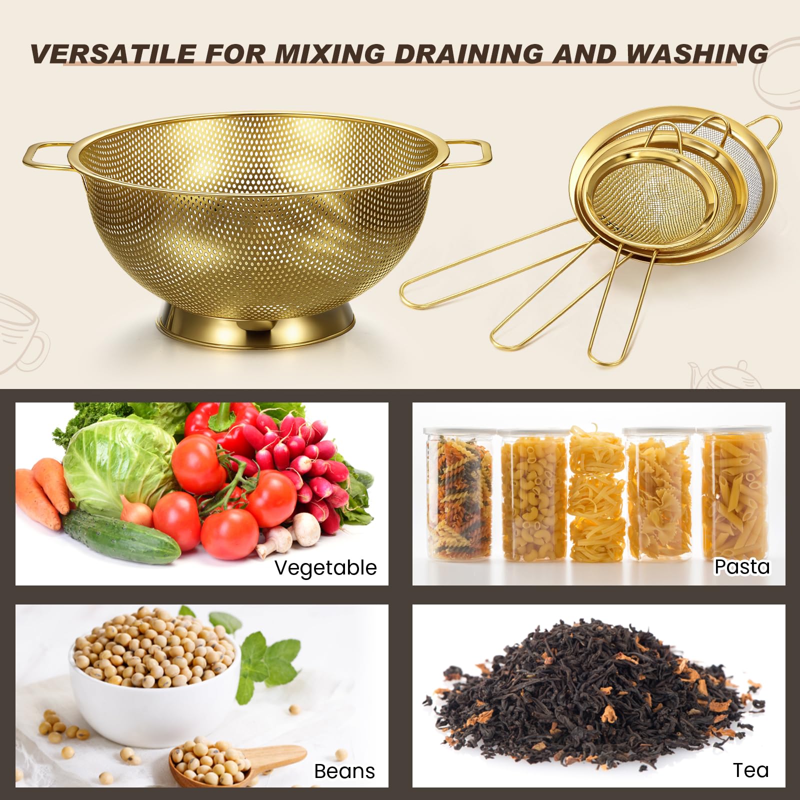 Norme gold 12cm strainer suitable for larger batches of produce.