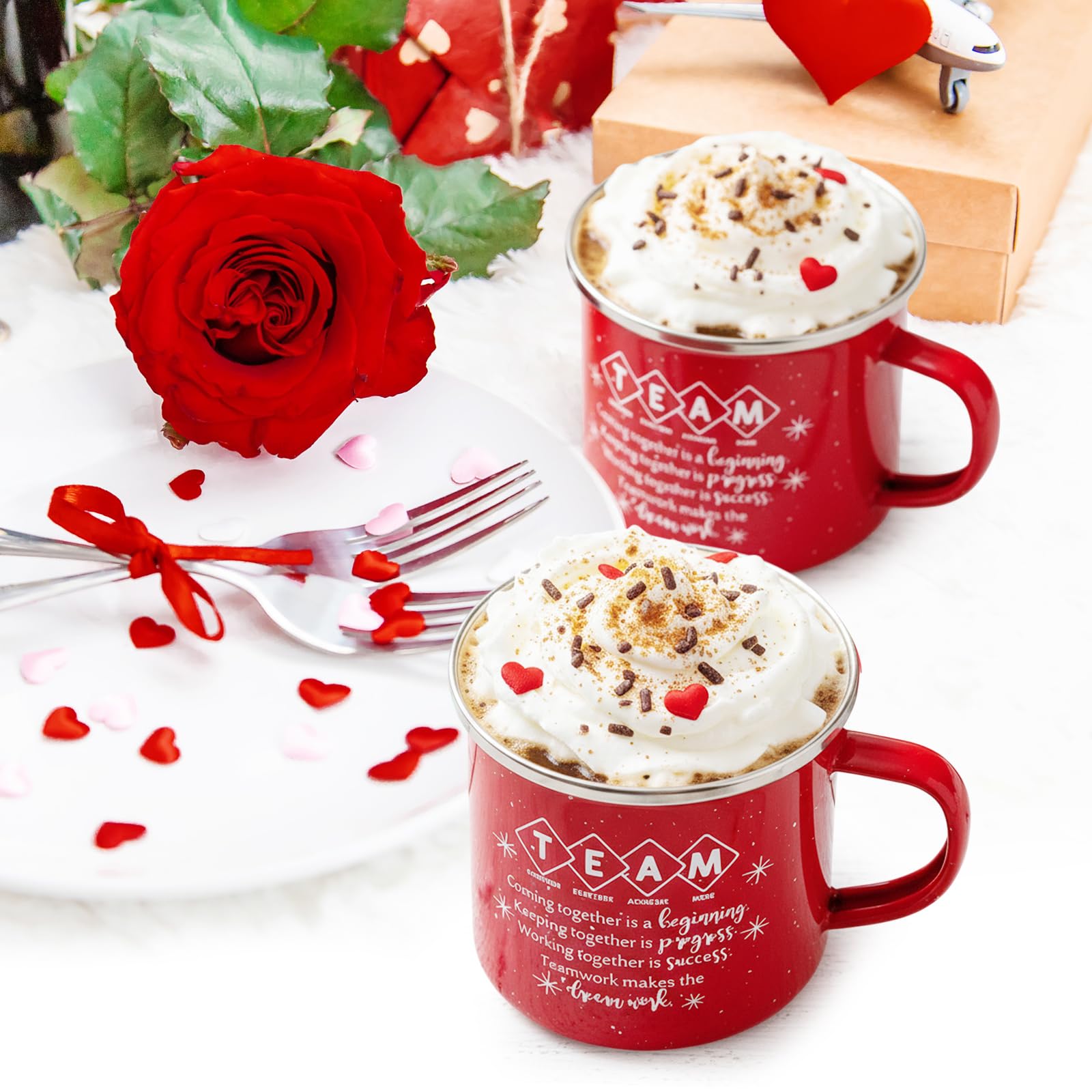 Norme hot chocolate, coffee, or tea mug in red for meetings.