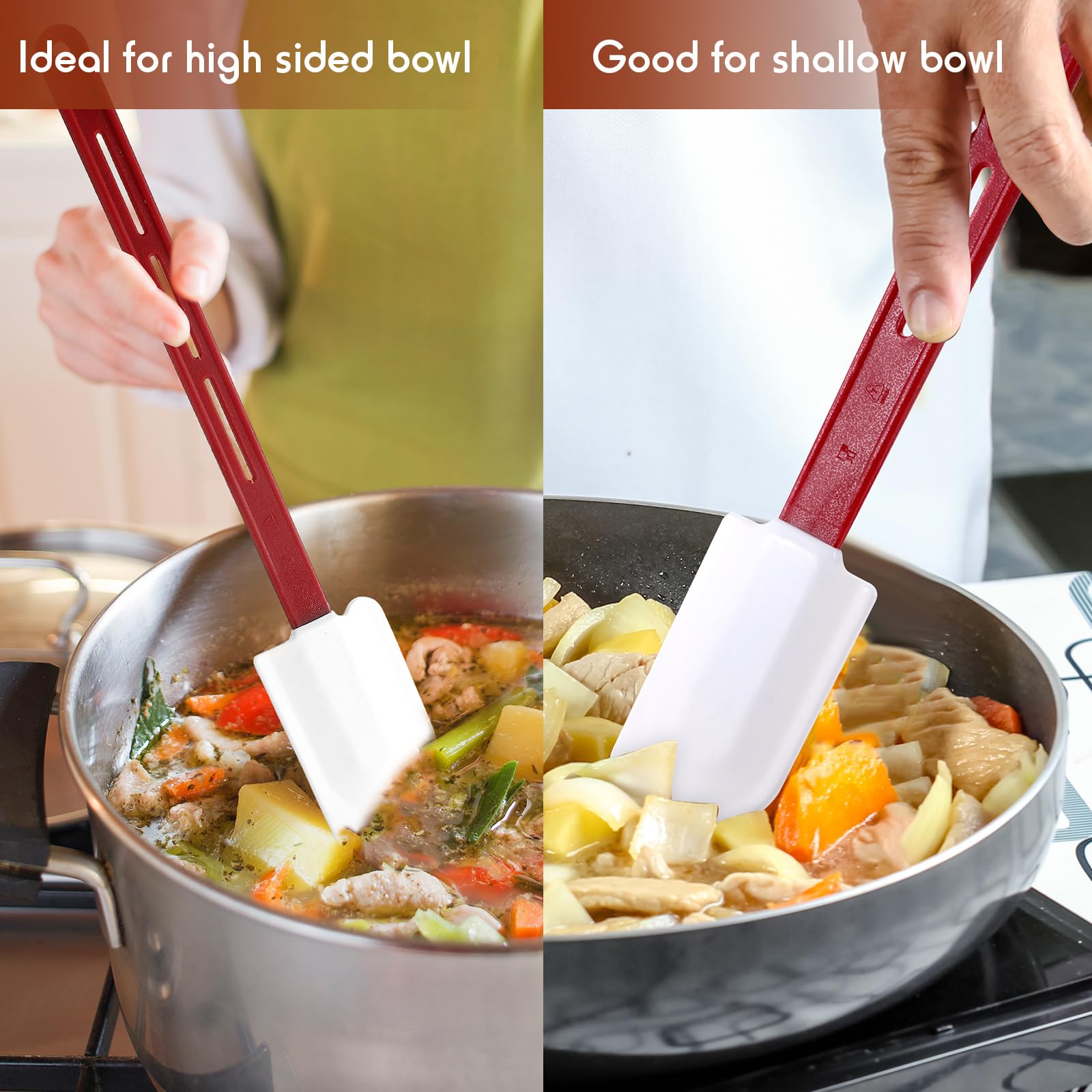 Norme spatula head close-up shows nonstick surface and curved edge.