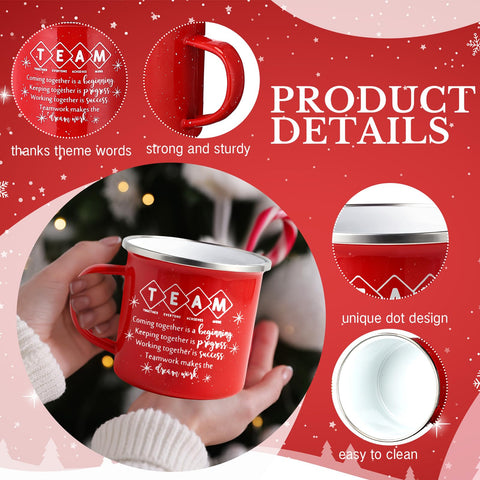 Norme stainless steel mug with red enamel coating and dotted surface.