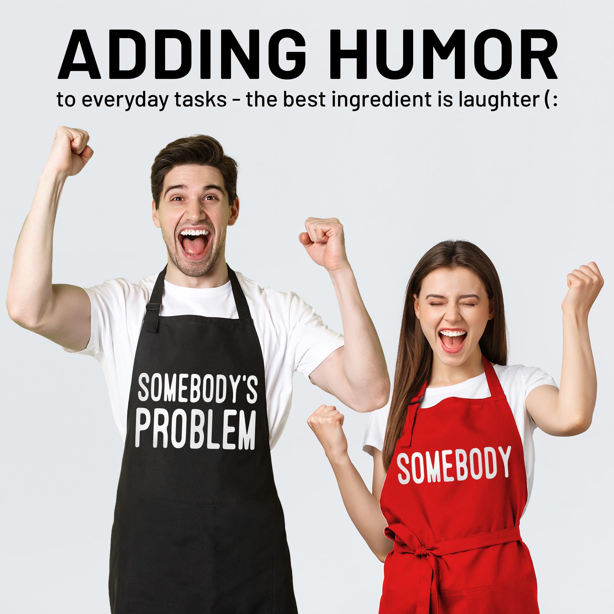 Norpaz his and her aprons with prints celebrate personality while cooking together.