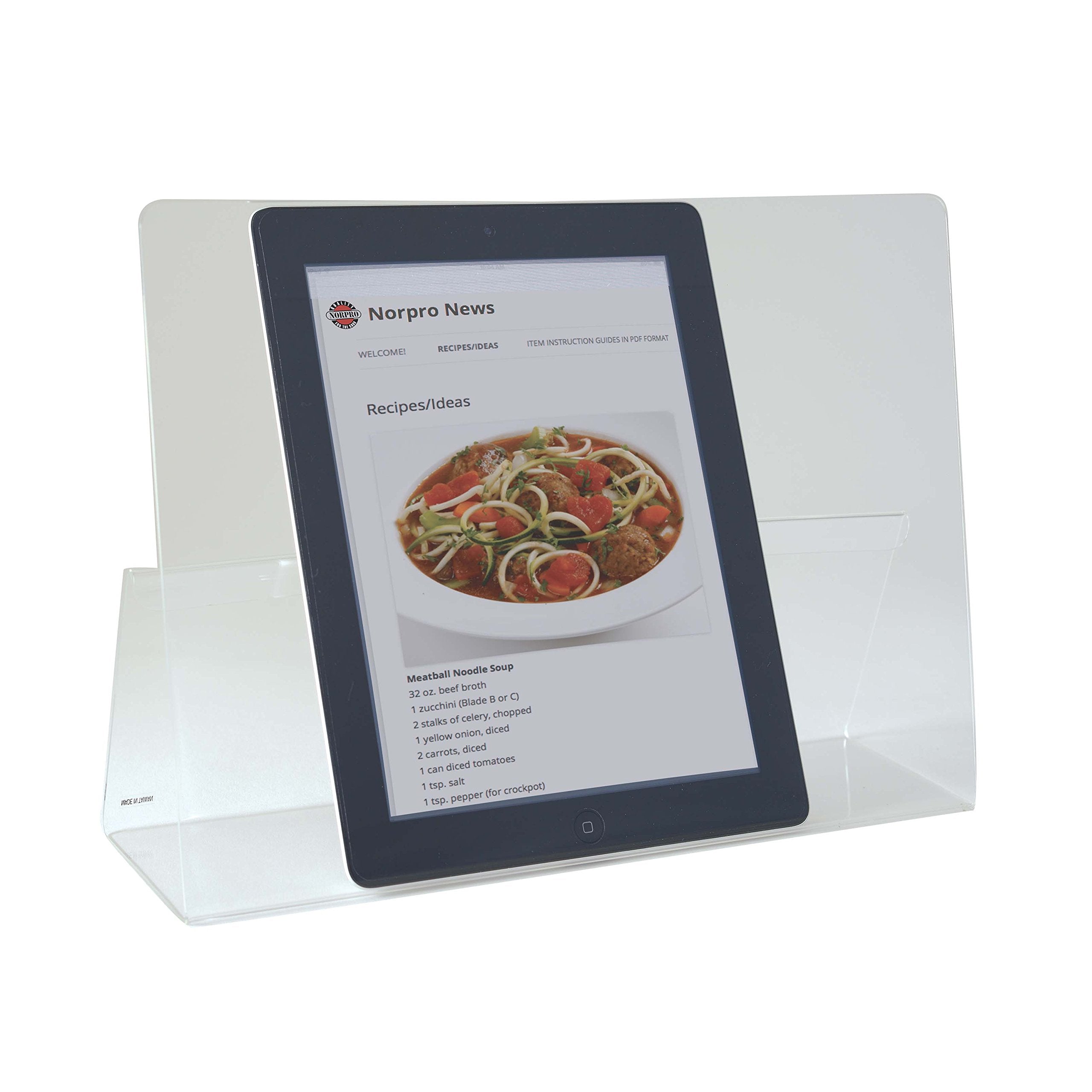 Norpro acrylic holder protects pages from splashes during cooking.