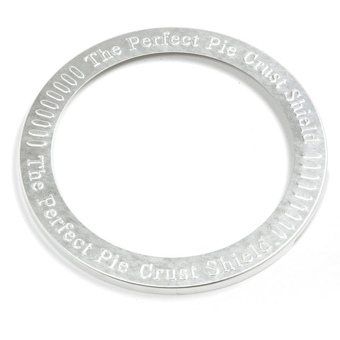 Norpro aluminum 9-inch pie crust shield resting on a pie for even baking
