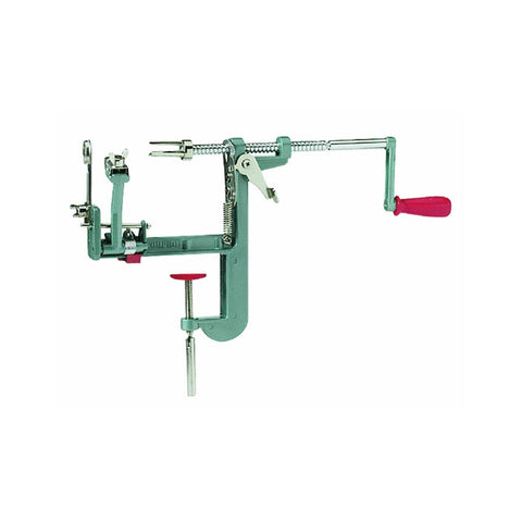 Norpro Apple Mate 2 apple parer demonstrates quick, even peeling and slicing.