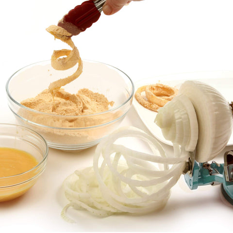 Norpro Apple Mate 2 shows core and slice capability for pears and potatoes.