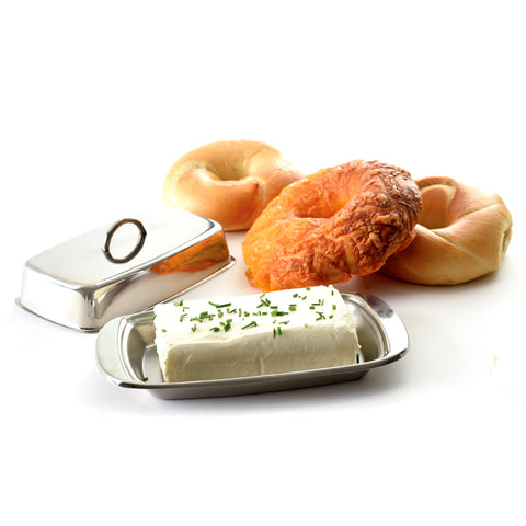 Norpro butter dish hand wash recommended, preserving the polished finish.