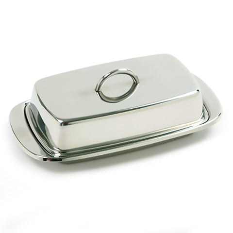 Norpro butter dish with lid and tray keeps butter clean and stylish on the table.