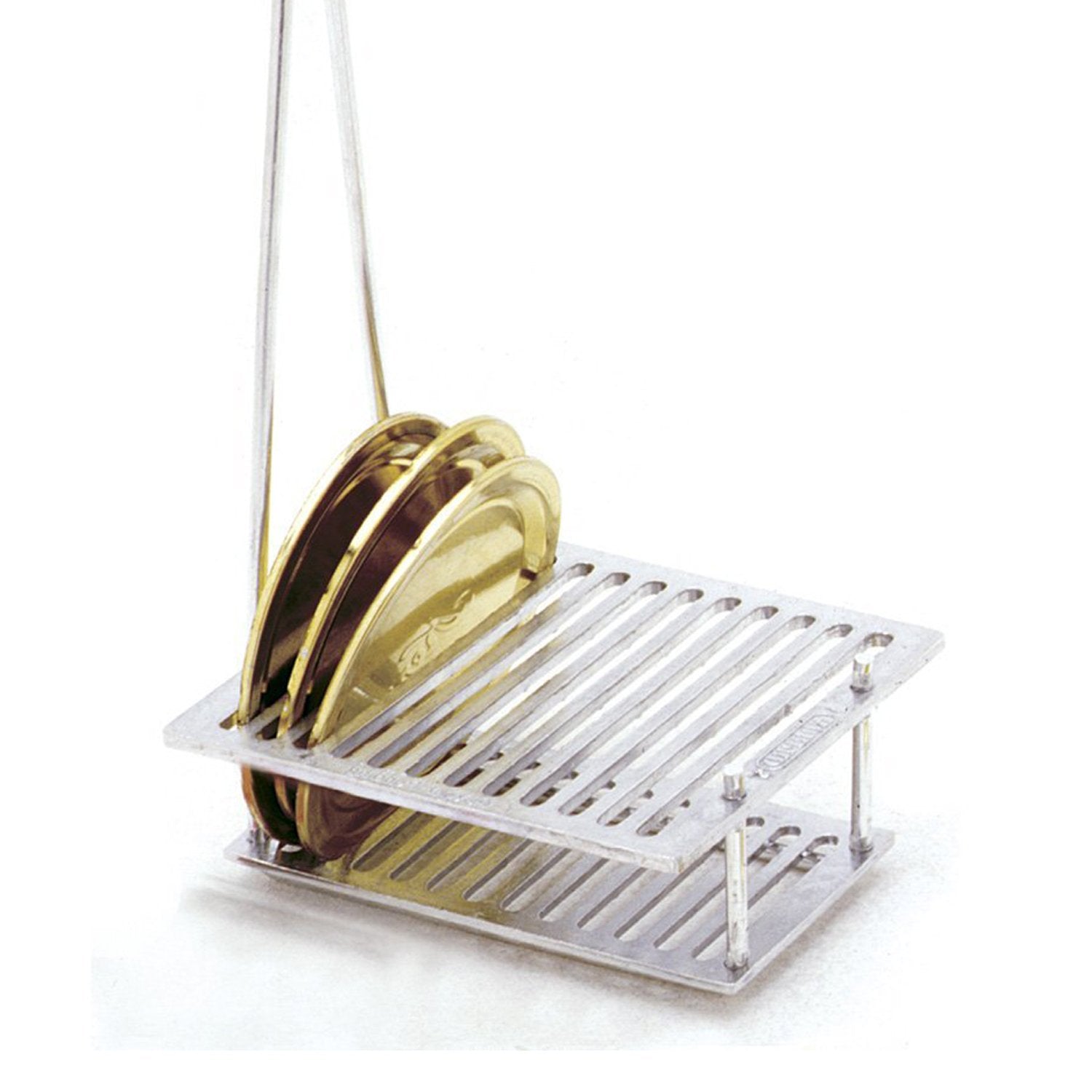 Norpro canning lid rack demonstrates water circulation for thorough lid sterilization.