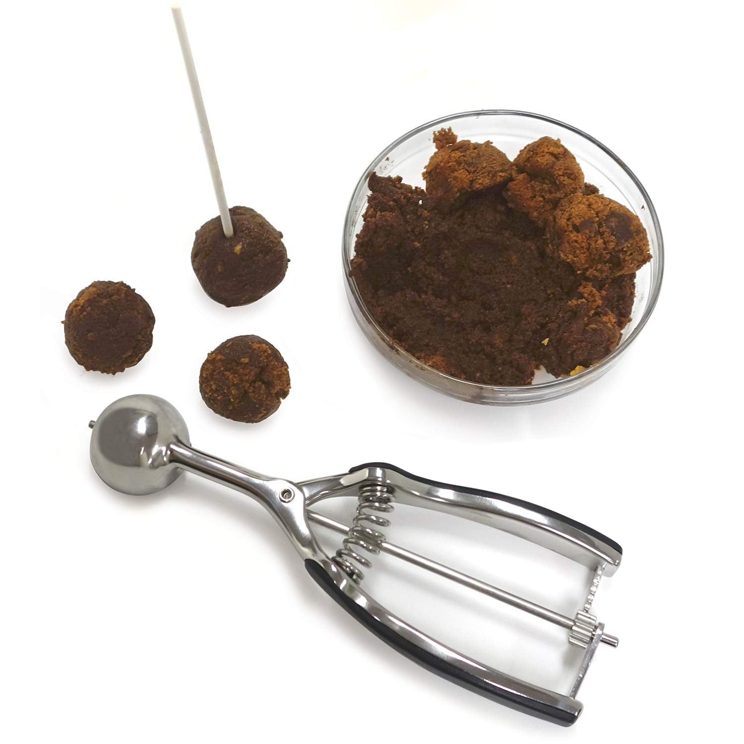 Norpro Grip-EZ stainless scoop ideal for cookie dough and meatballs with spring release