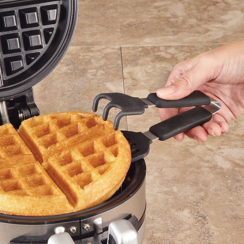 Norpro Grip-EZ silicone tongs secure waffles without tearing on the waffle iron.