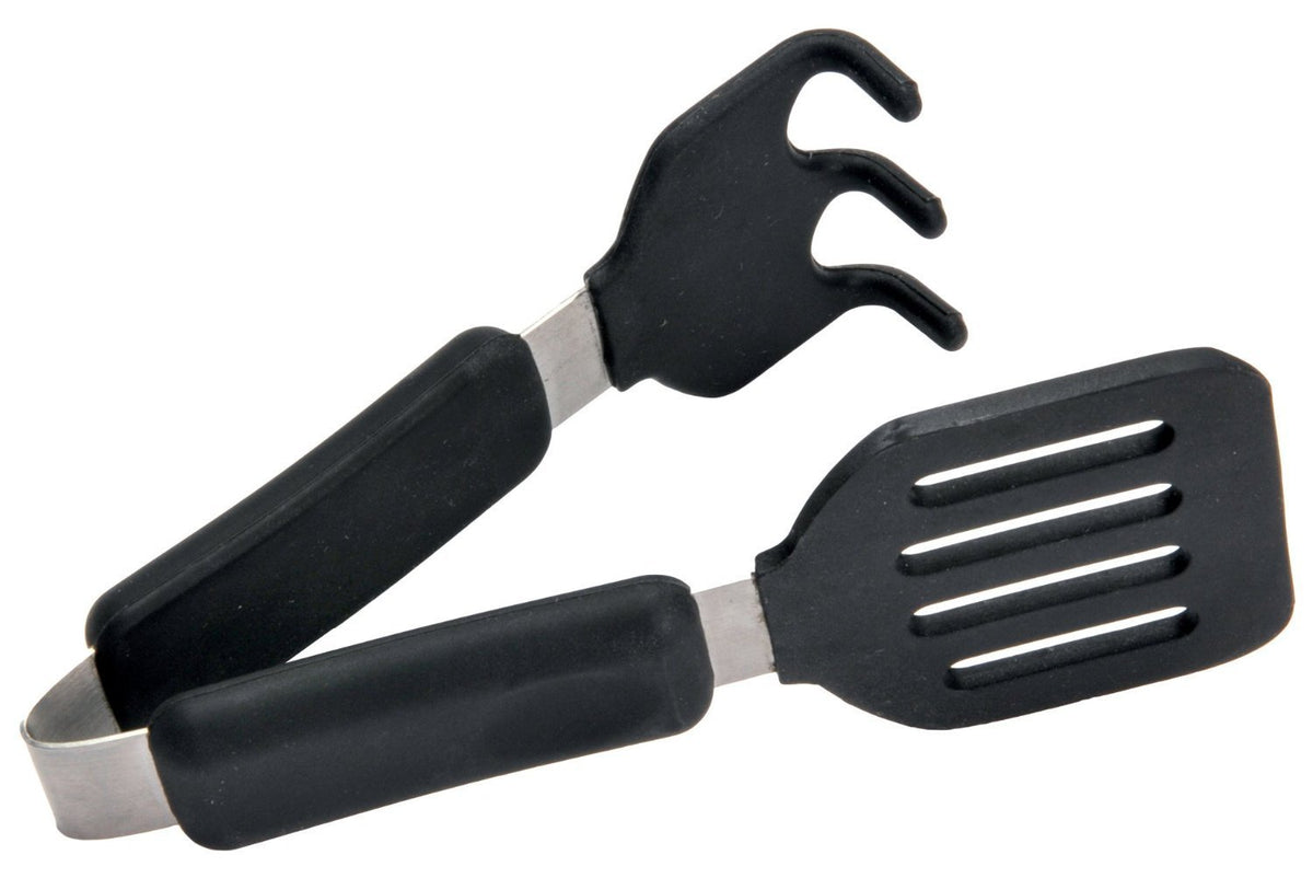 Norpro Grip-EZ silicone tongs with turner function lift waffles from a hot waffle iron.
