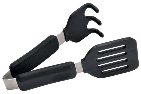 Norpro Grip-EZ silicone tongs with turner function lift waffles from a hot waffle iron.