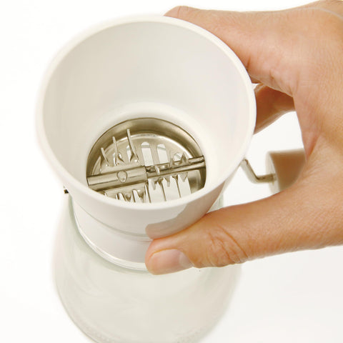 Norpro Nut/Topping Chopper glass base collects chopped toppings neatly