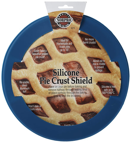 Norpro Pie Crust Shield blue dishwasher-safe for easy cleanup