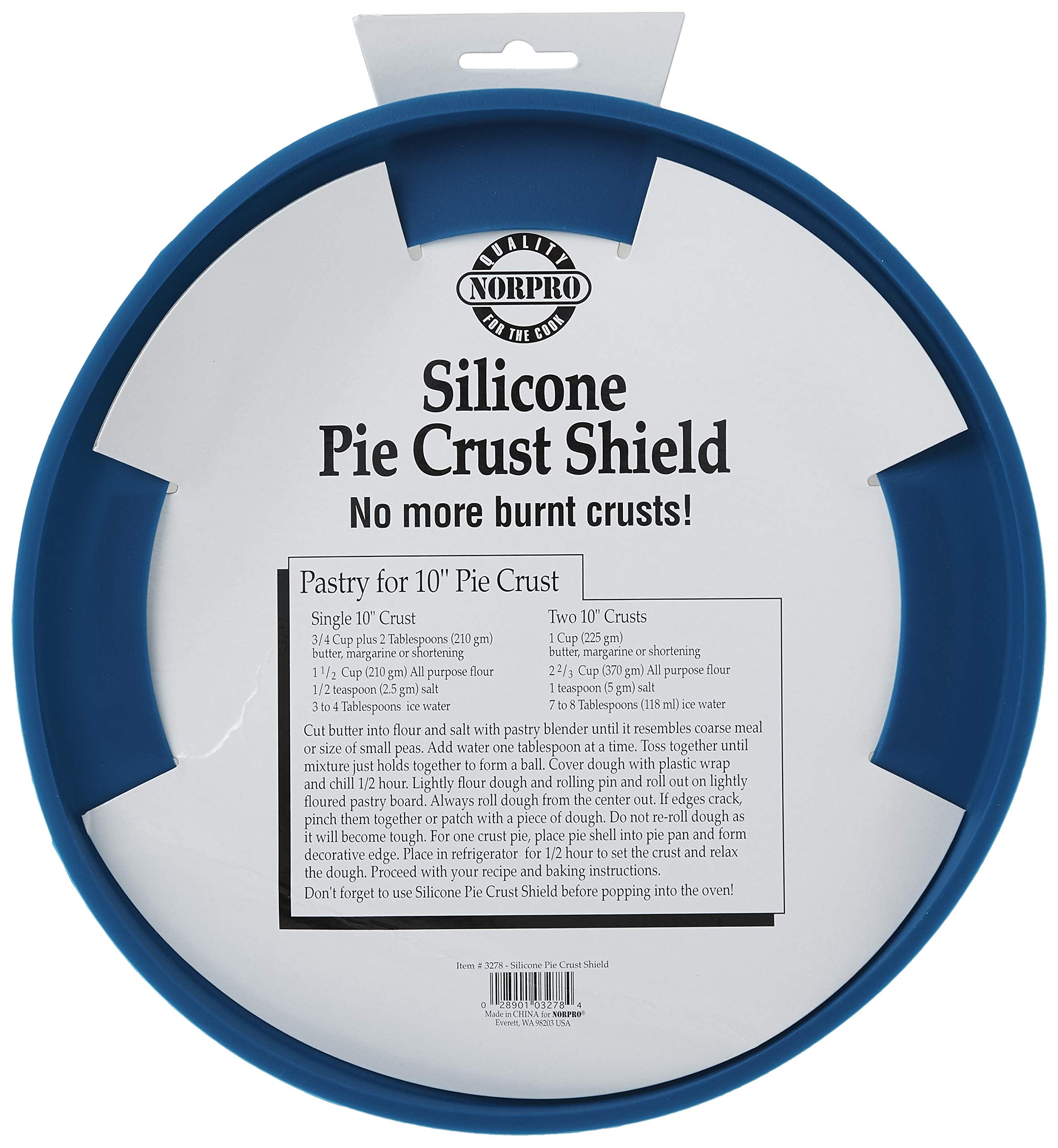 Norpro Pie Crust Shield blue stain-resistant silicone maintains cleanliness
