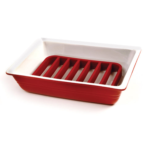 Norpro rectangle silicone roasting rack red, fits multiple roasting pans for flexible kitchen use