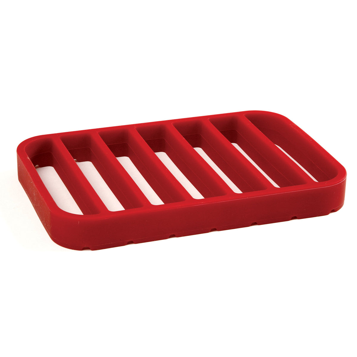 Norpro rectangle silicone roasting rack red, top view highlighting compact design and elevated rack for even cooking