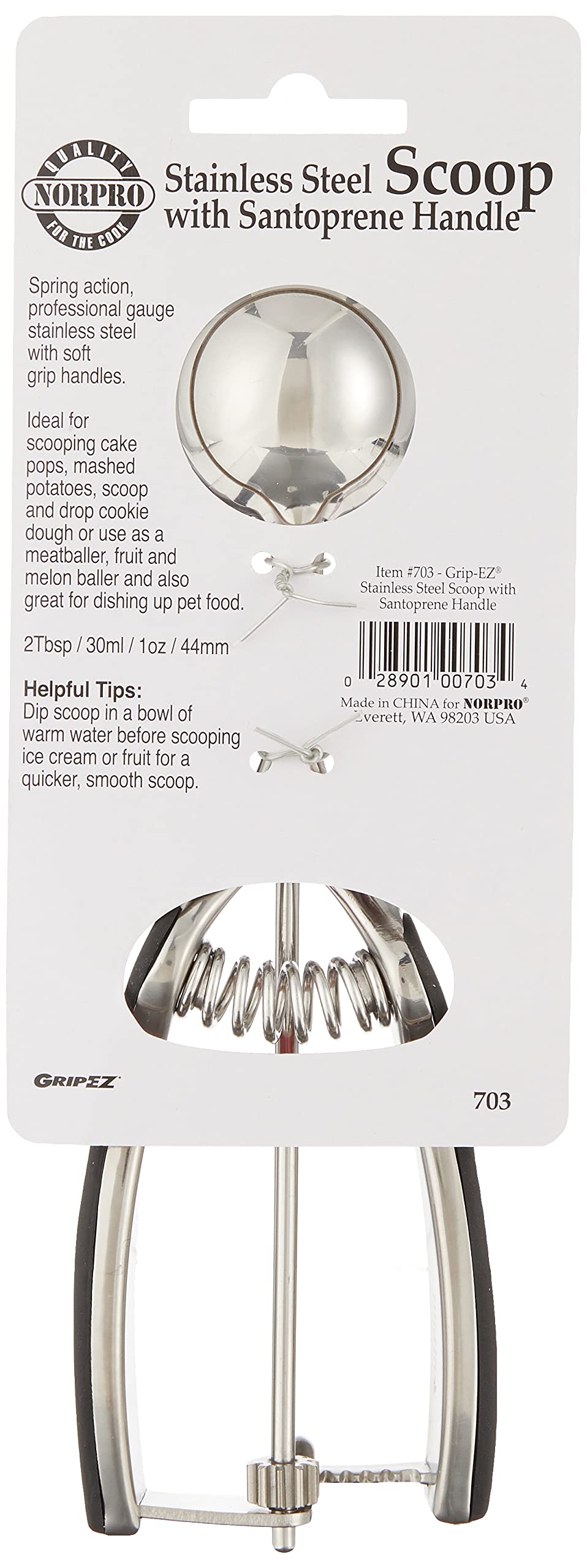 Norpro scoop with Santoprene handle serves pet-food portions neatly.