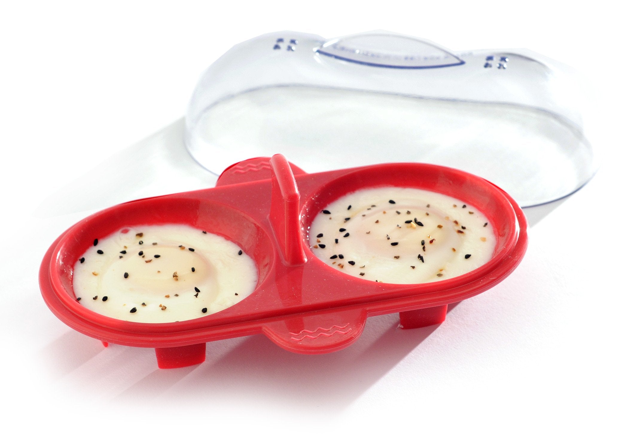 Norpro silicone microwave double egg poacher with clear lid for fast, healthy poached eggs.