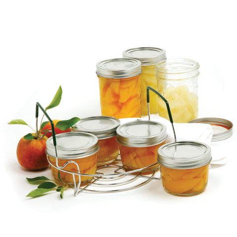 Norpro 8 inch rack with capacity for two quarts supports multiple jars.