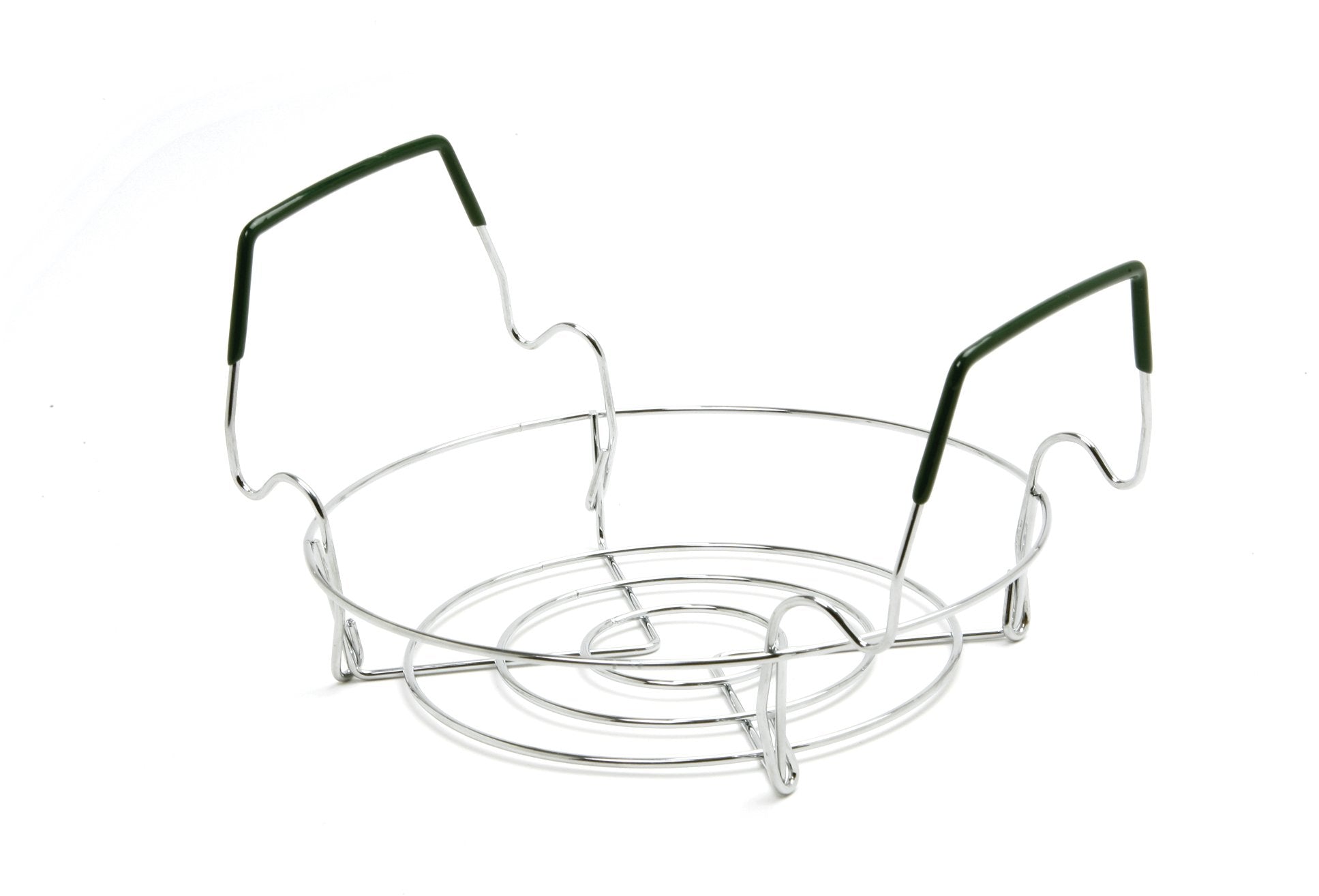 Norpro small canning rack elevates jars for even water circulation.