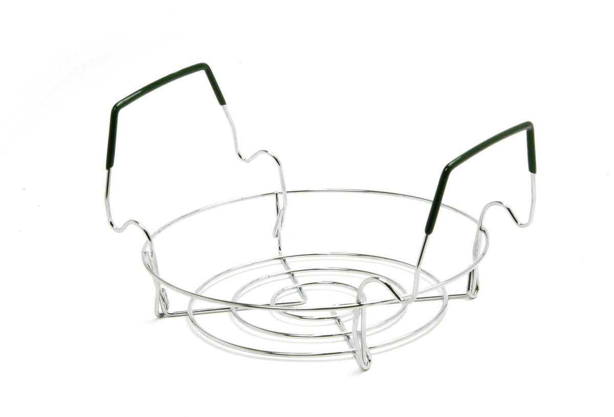 Norpro small canning rack elevates jars for even water circulation.
