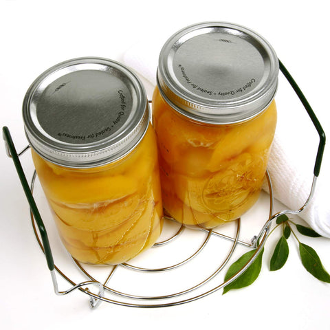 Norpro 8 inch canning rack shown in stockpot for small batch canning.