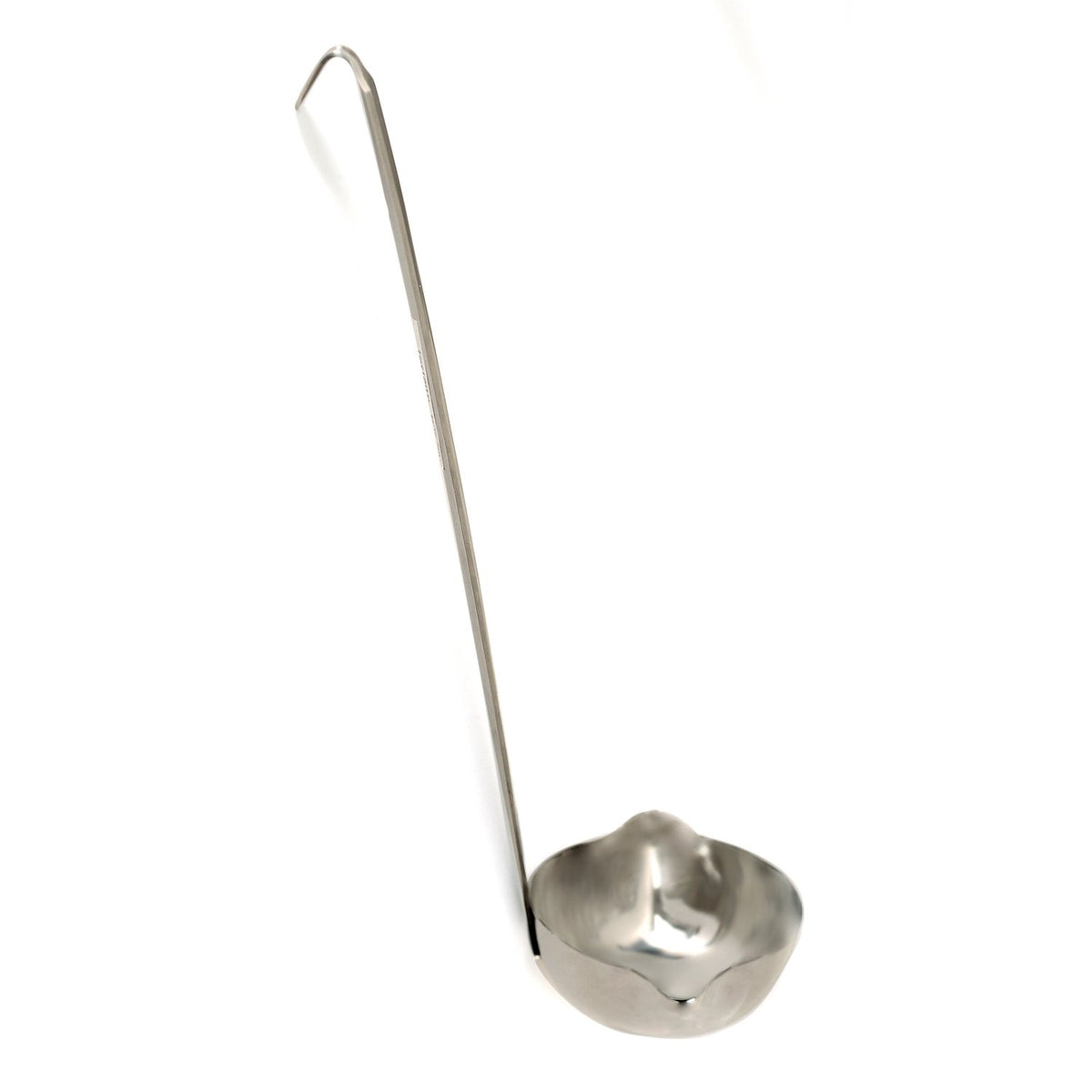 Norpro stainless steel canning ladle with dual spouts for precise pouring.
