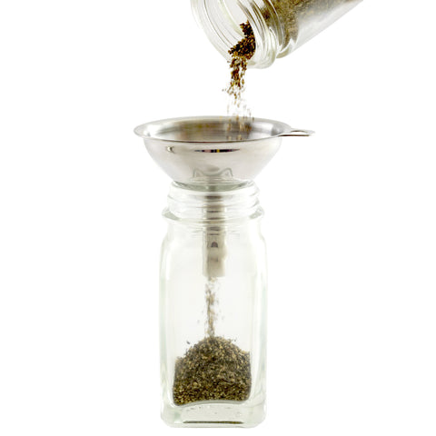 Norpro stainless steel funnels dishwasher safe for easy cleaning after use.