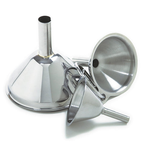 Norpro stainless steel funnels, large mouth pour into bottles without spills.