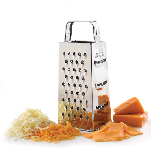 Norpro stainless steel grater front view, versatile kitchen prep tool
