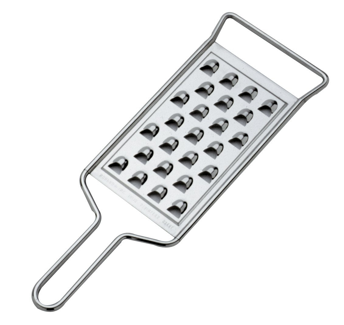 Norpro stainless steel potato grater front view shows a sturdy grip for steady shredding.