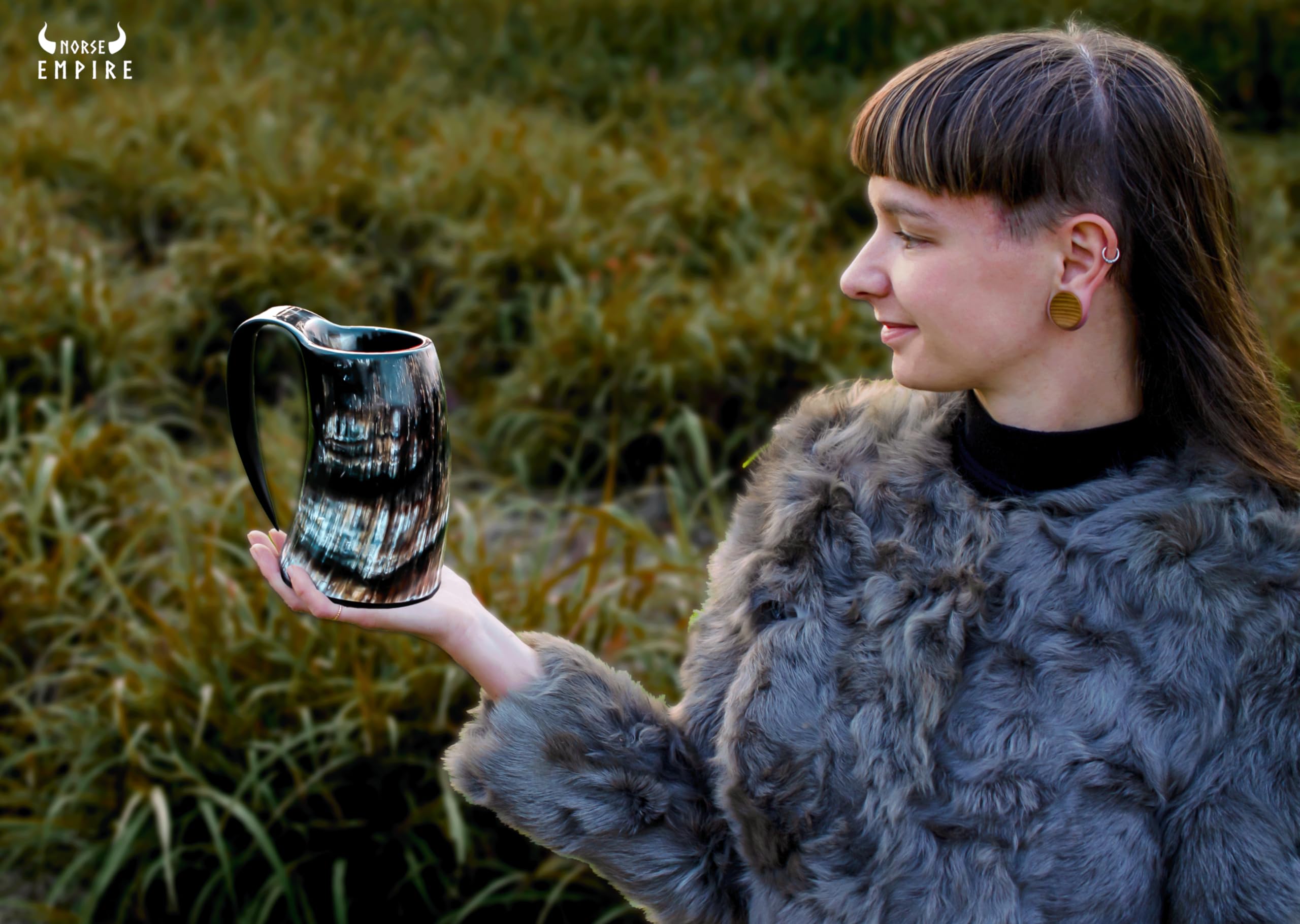 Norse Empire mug ideal for beer, mead, or hot beverages at gatherings.