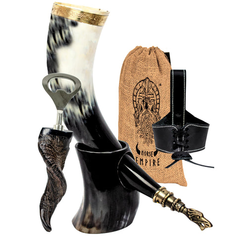 NORSE EMPIRE drinking horn close-up with brass rim for authentic Viking feel