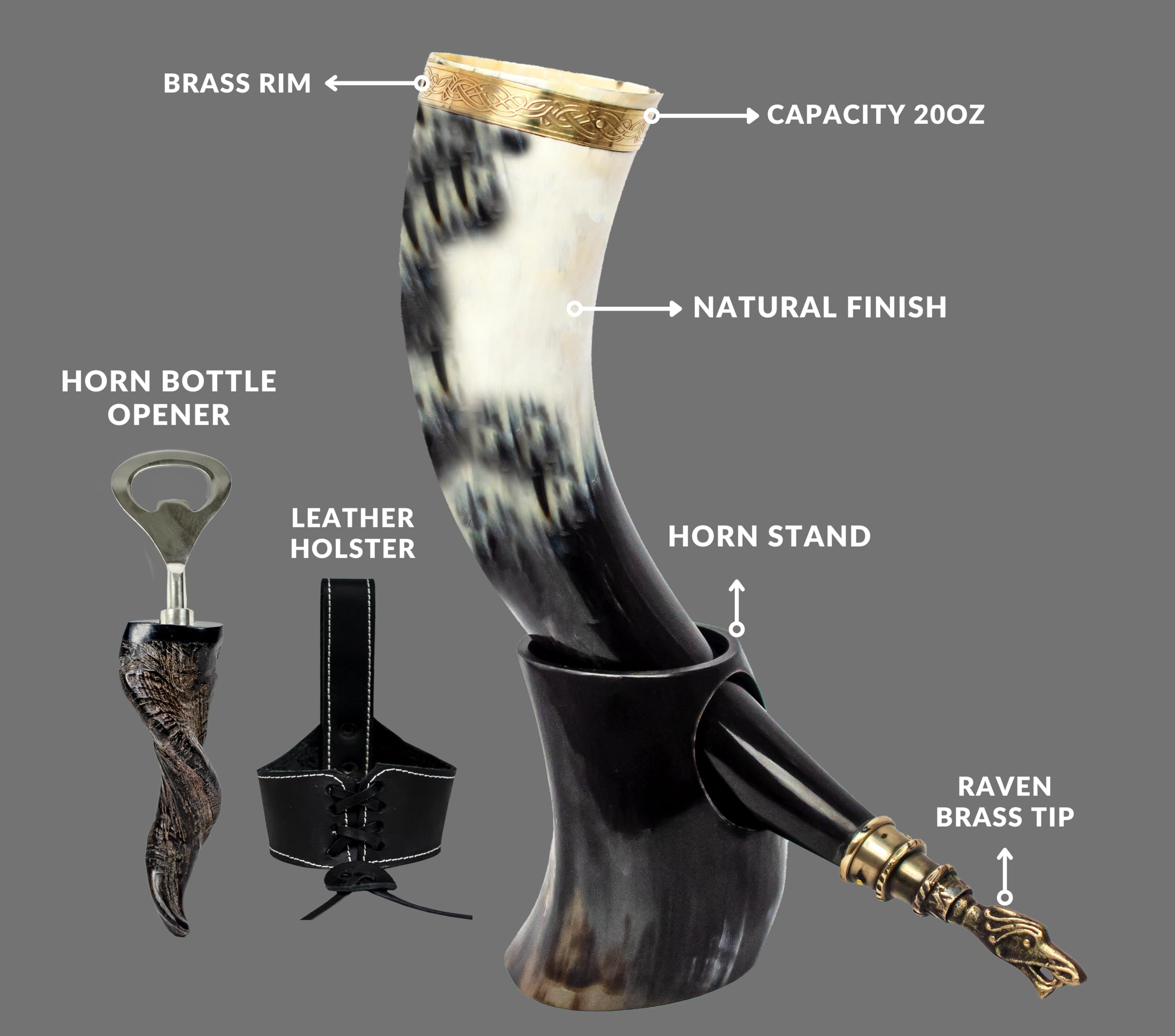 NORSE EMPIRE horn on stand enhances elegant home decor