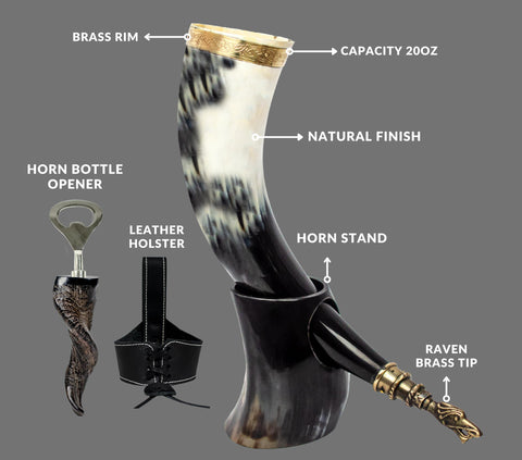 NORSE EMPIRE horn on stand enhances elegant home decor
