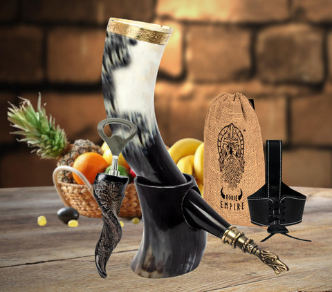 NORSE EMPIRE Viking drinking horn on display as decor